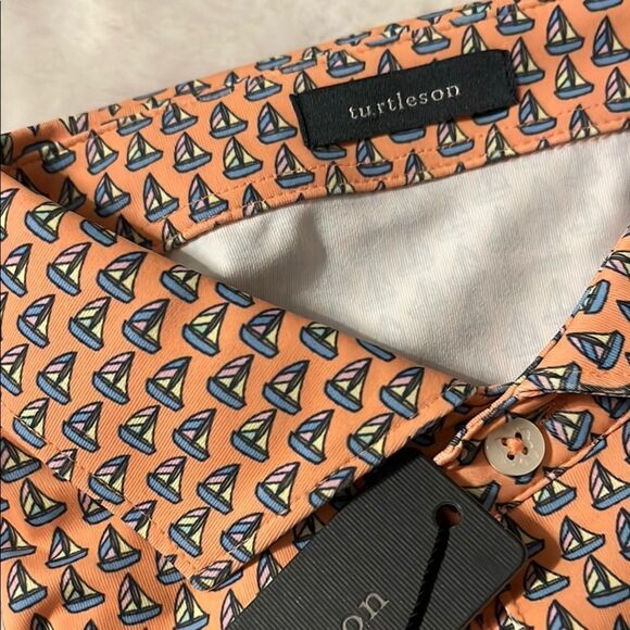 New! Turtleson Skipper Performance Orange Sailboat Print Shirt Creamsicle - Picture 1 of 12